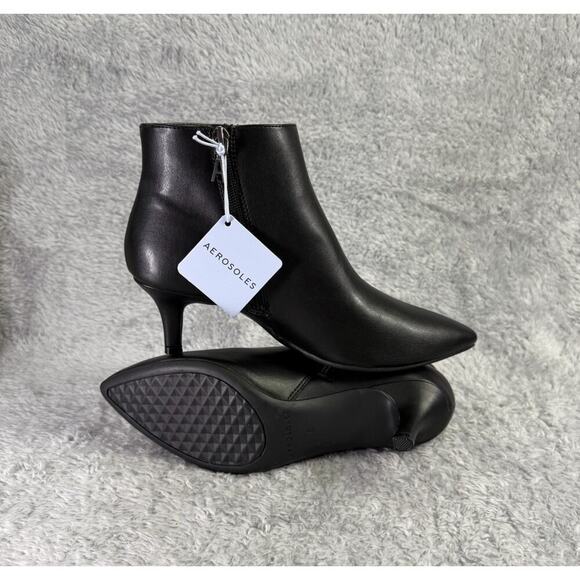 Aerosoles Edith Ankle Boot Women's Heeled Booties Black Vegan Leather Size 8 - Picture 1 of 13